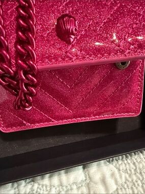 Kurt Geiger Pink Glitter Quilted Chain Micro Kensington Crossbody Bag